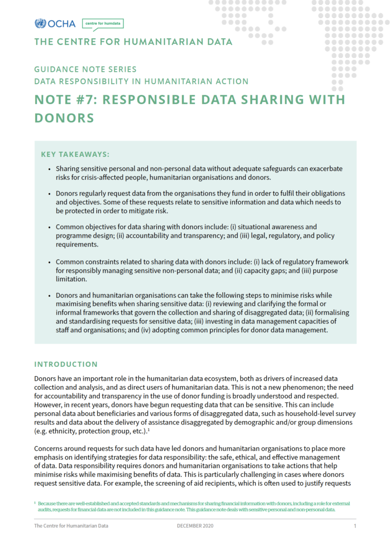 Responsible Data Sharing With Donors The Centre For Humanitarian Data